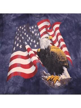 The Mountain Blue Marble Shirt Eagle USA Flag Men 2XL 2000s